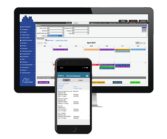 Screenshot showing PropertyTRAK's desktop and mobile CCMS.