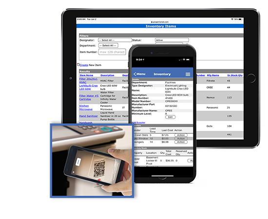 Screenshot of PropertyTRAK's CMMS QR code feature used to track inventory and locate machinery.